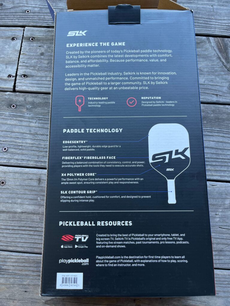 Image of the Selkirk Costco pickleball box back