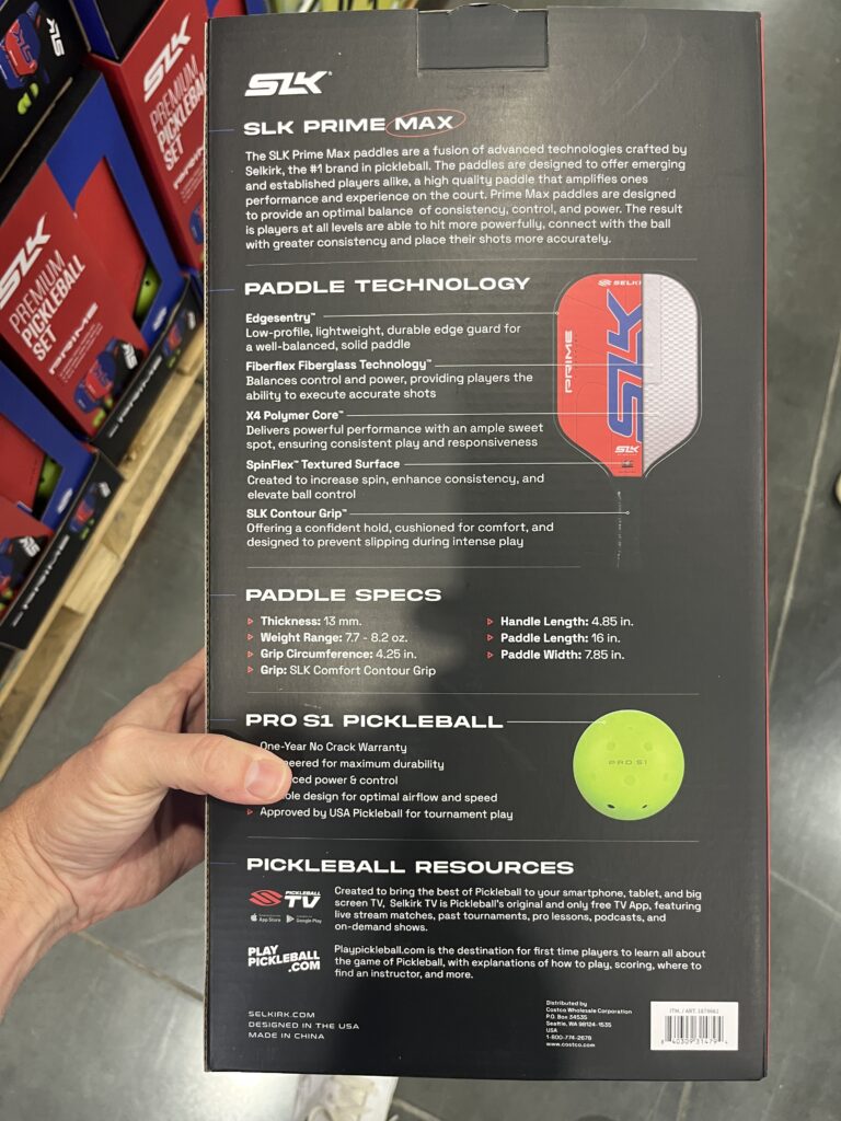 Picture of the back of the 2025 Costco Pickleball paddle set