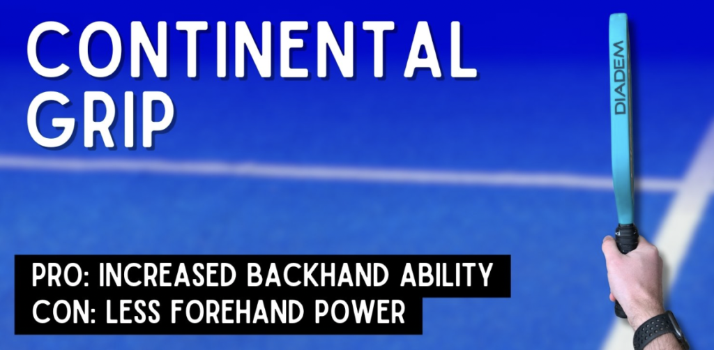 Picture shows how to hold the Continental Grip of a Pickleball Paddle.