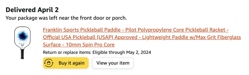 Picture of Franklin pickleball paddle via Amazon