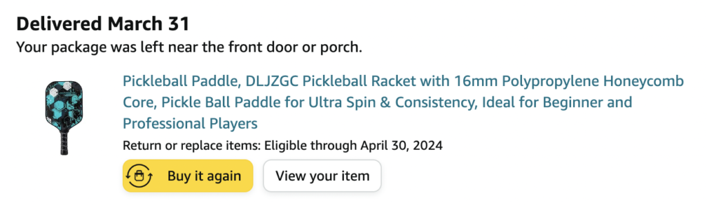 Picture of DLJZGC pickleball paddle via Amazon