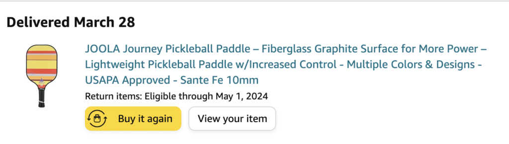 Picture of Joola pickleball paddle via Amazon