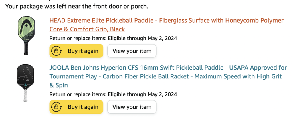 Picture of multiple pickleball paddle via Amazon