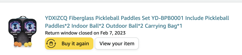 Picture of a set of fiberglass pickleball paddle via Amazon