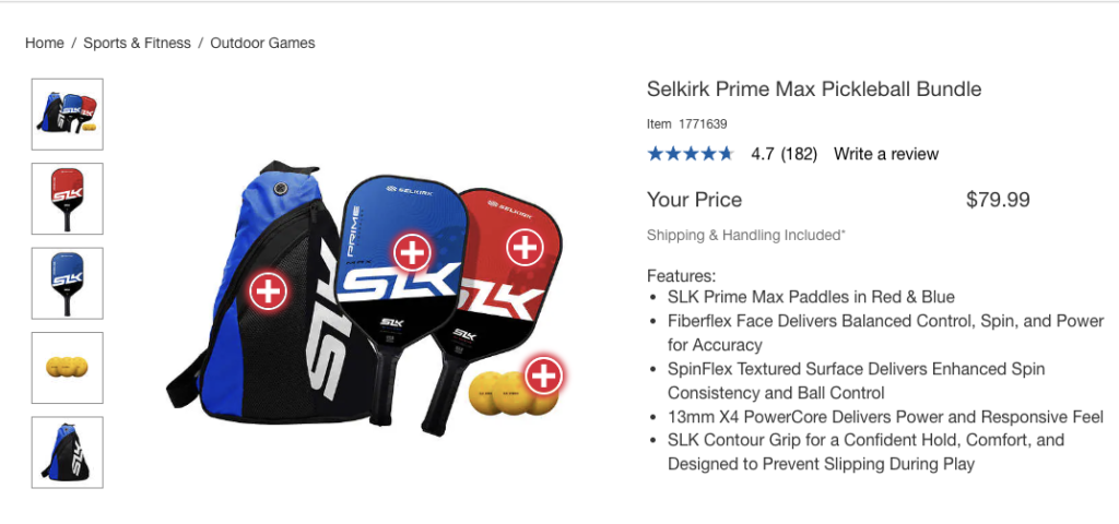 Picture of Costco Selkirk pickleball paddle via Amazon