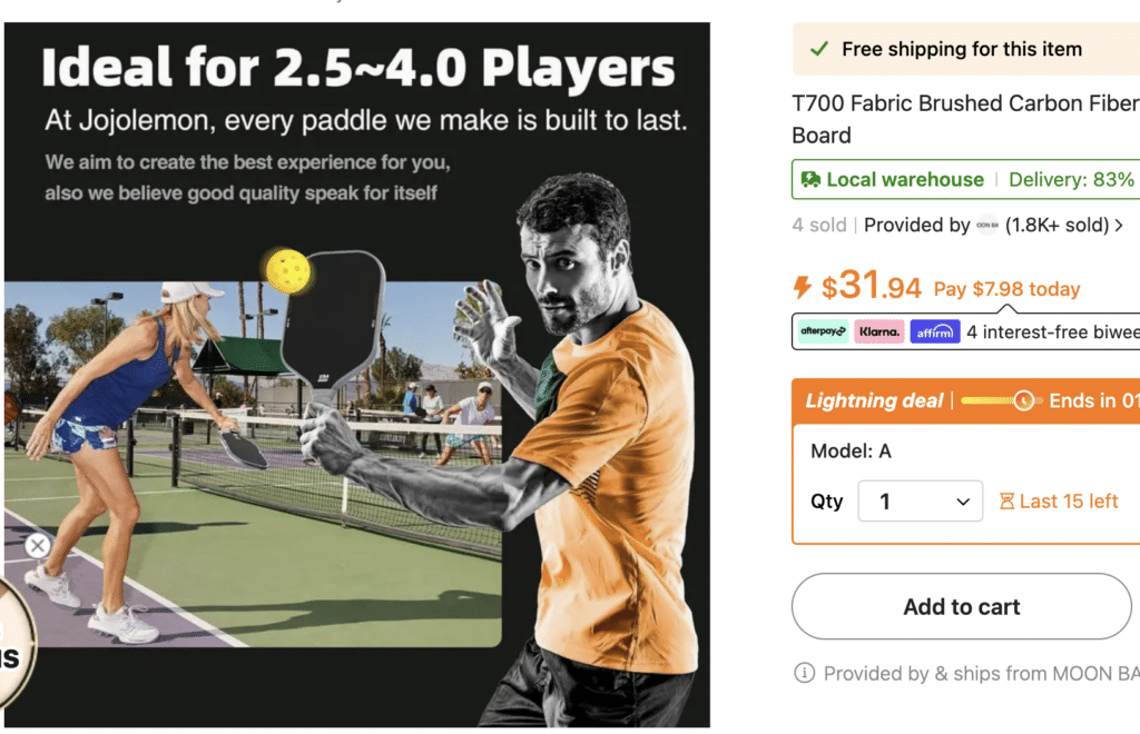 JoJolemon pickleball paddle found on Temu for under $35