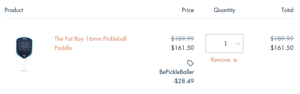 Picture of Bread and Butter Fat Boy pickleball paddle discount code working