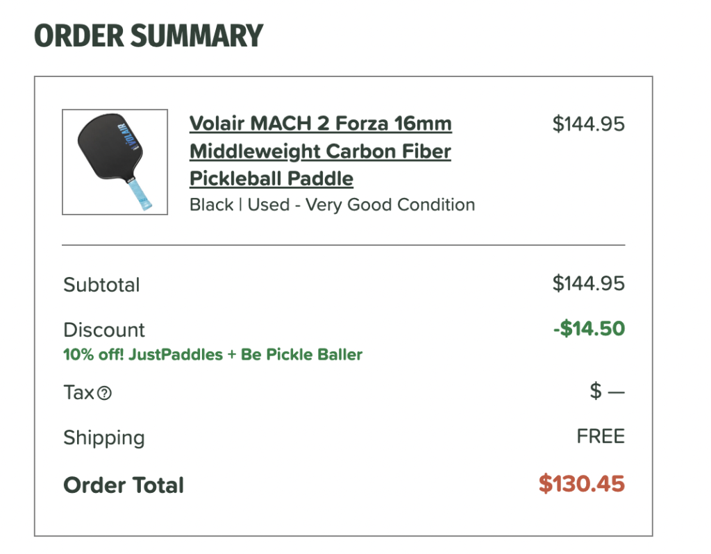 Volair March 2 Forza used pickleball paddle after applying discount code