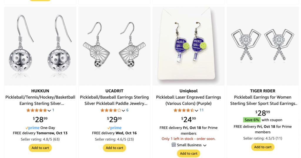 Pickleball earings gift for women.