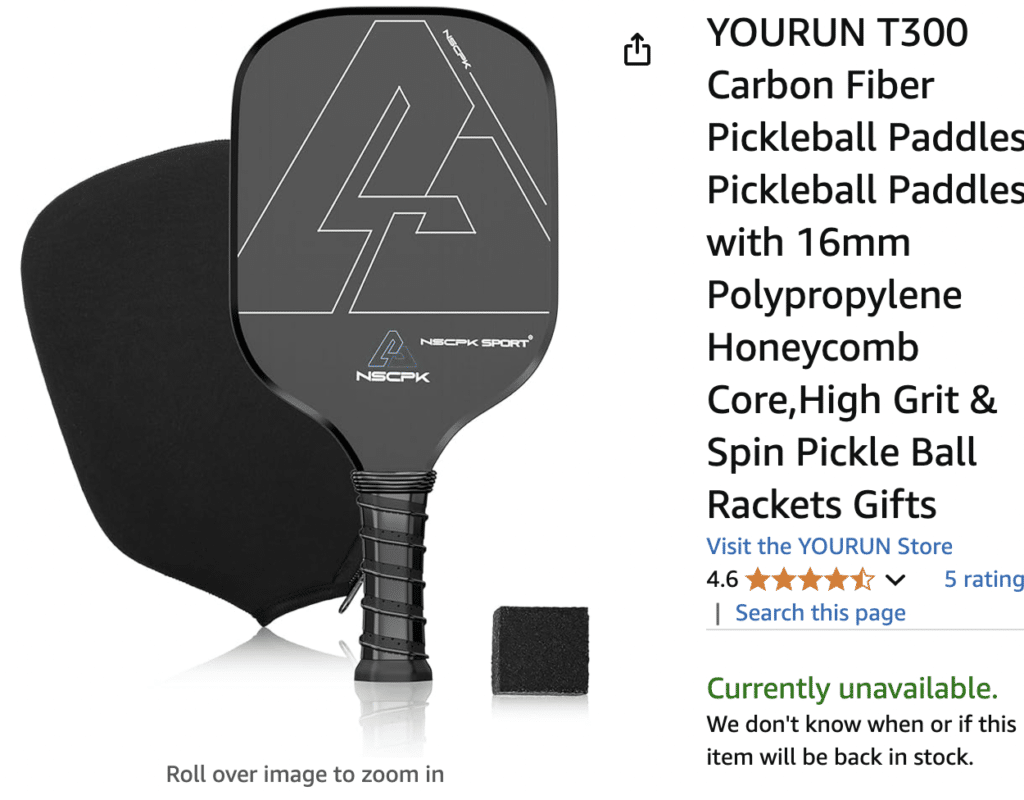 Picture showing Amazon Carbon Fiber paddle unavailable