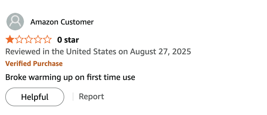 Picture of a 1 star Amazon review for the Doctor Pickleball Surgical pickleball paddle.