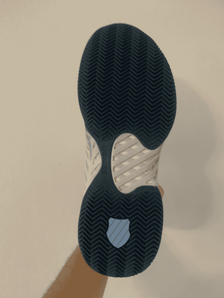 Picture of the bottom of K Swiss men's pickleball shoes showing the grip