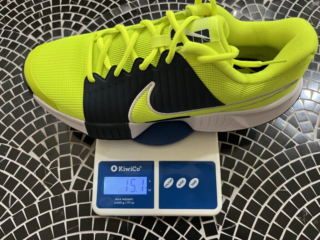 Picture of the Nike pickleball shoes on the scale.