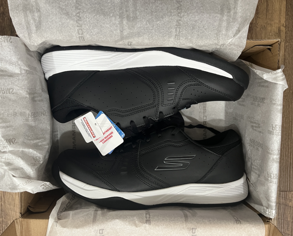 Picture of the Sketcher pickleball shoes in a box