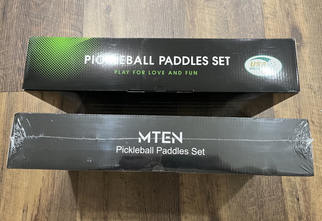 Picture of the side of the MTEN pickleball paddle set box