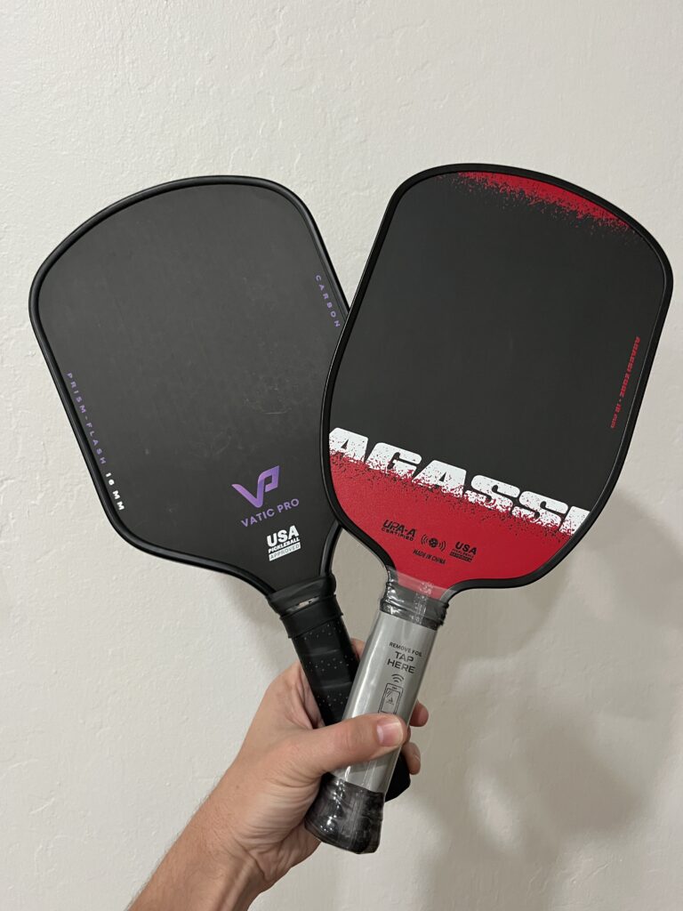 Picture of the Joola Agassi Edge compared with the Vatic Pro Prism Flash