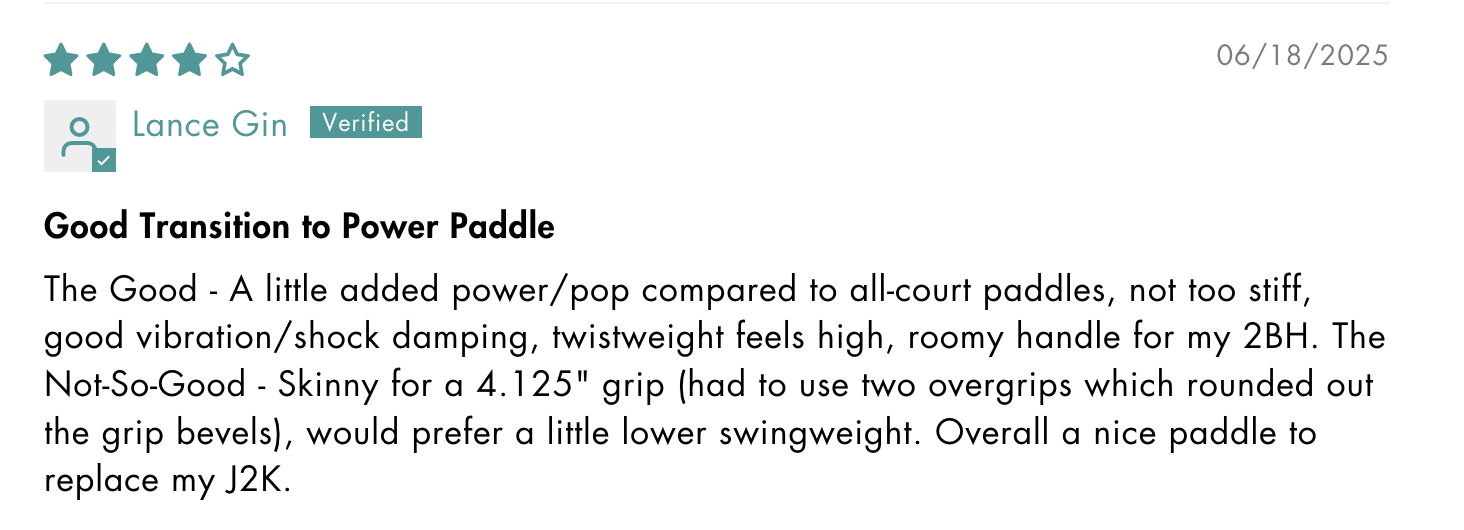 Picture of a 4 star review for the 11six24 pickleball paddle.