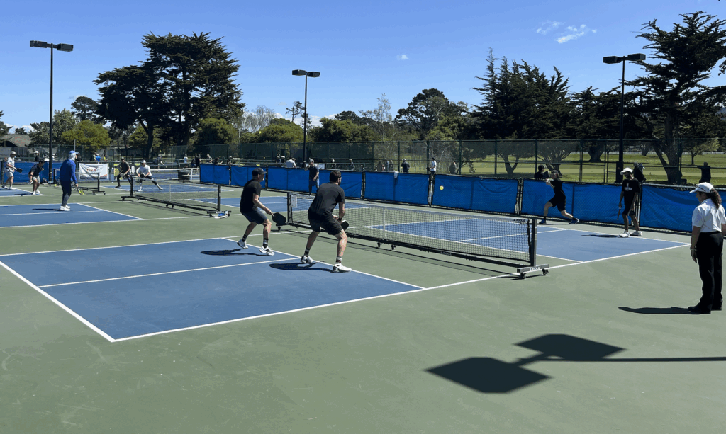 Picture of the best heavy duty professional semi-permanent pickleball net, the Joola pro pickleball net