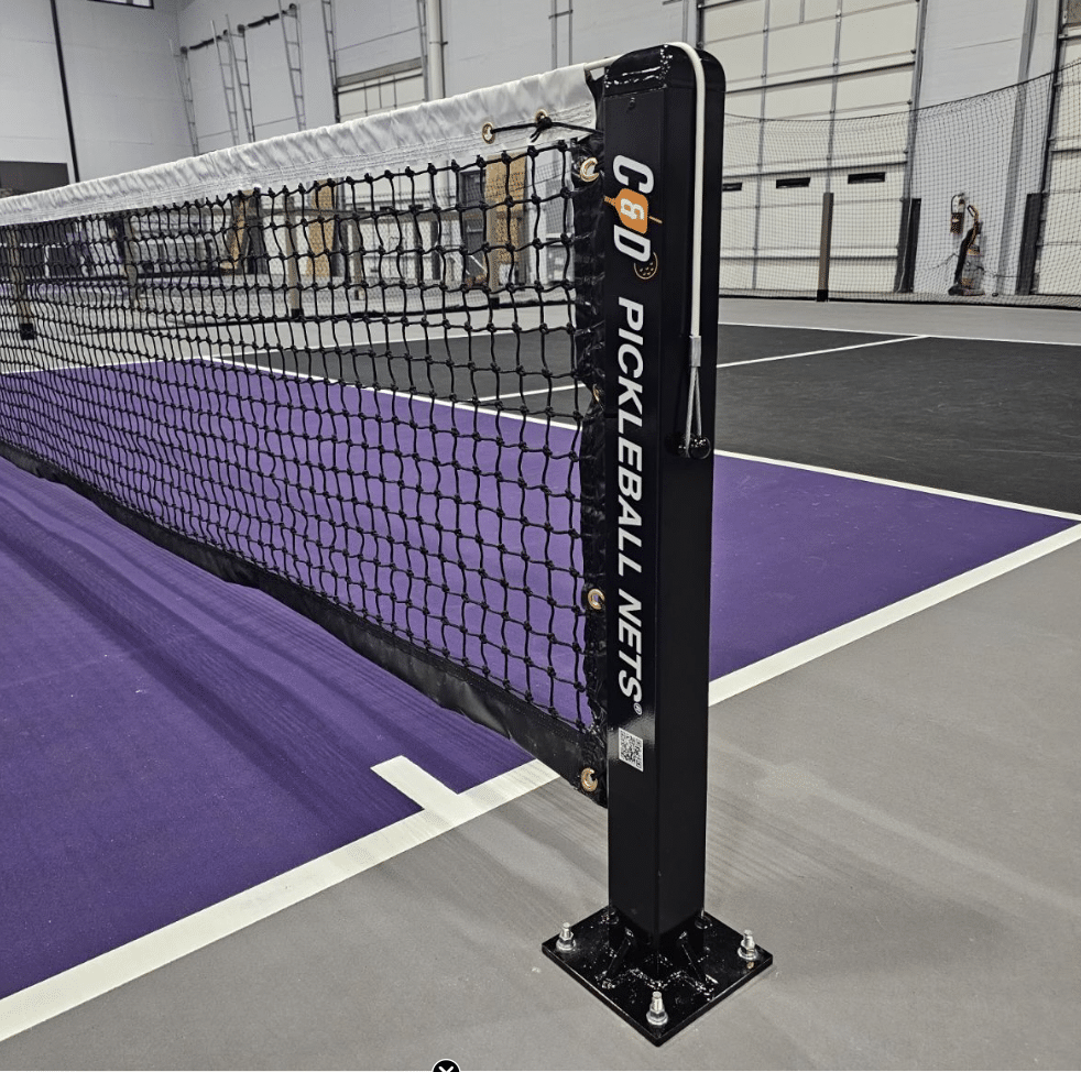 Picture of the best commercial and permanent net, the C&D pickleball net