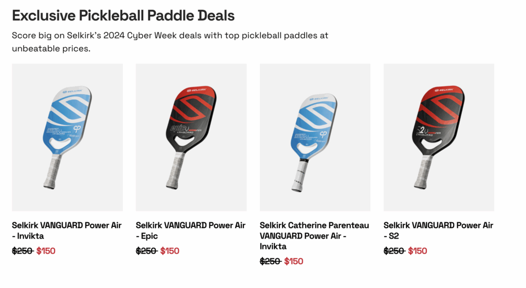 Picture of Selkirk Black Friday pickleball paddle deals.
