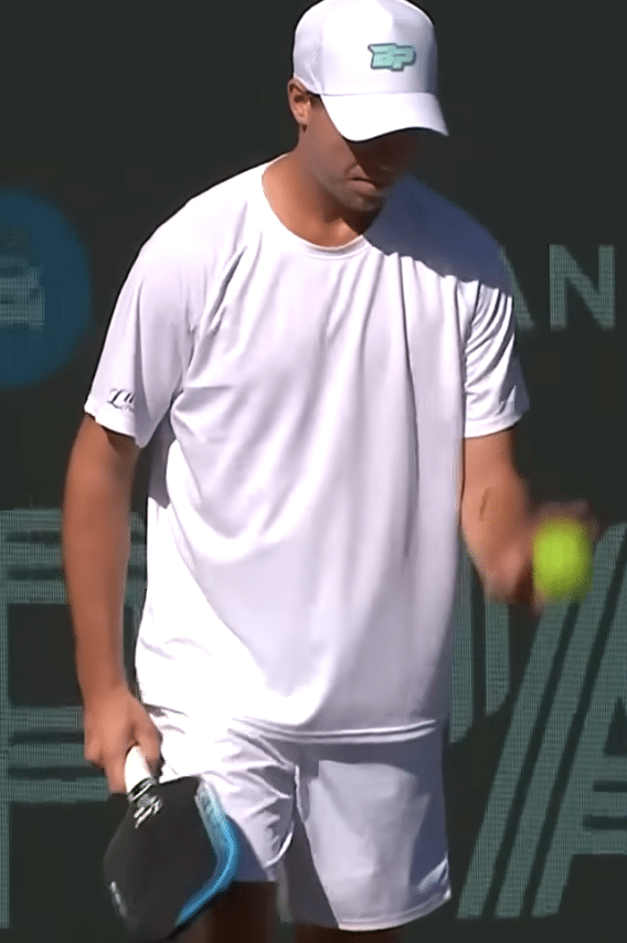 Picture of Chris Haworth using the Luzz Blade2 unreleased pickleball paddle.