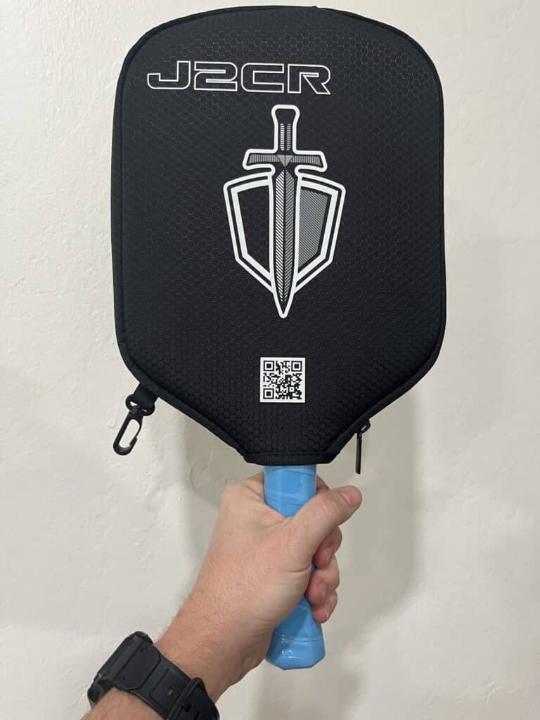 Picture of the J2CR pickleball paddle in the paddle cover.