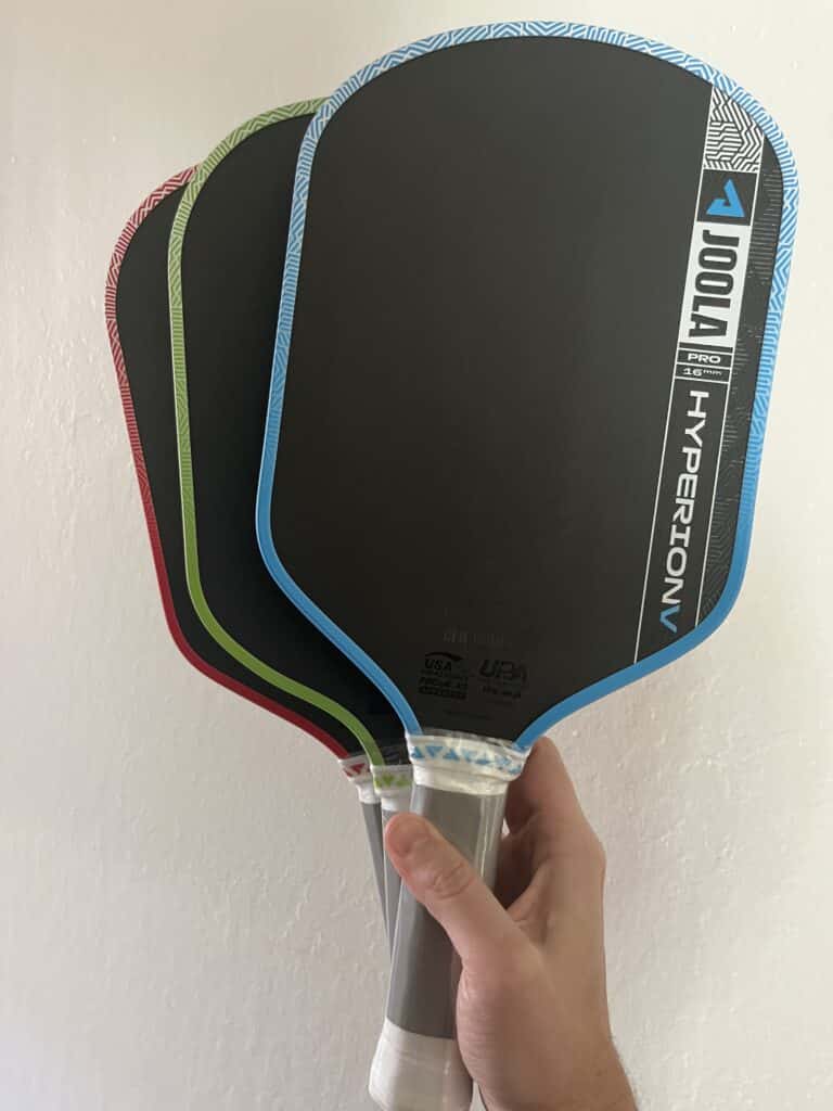 Picture of the Joola Pro V Perseus vs  Kosmos vs Hyperion pickleball paddle.