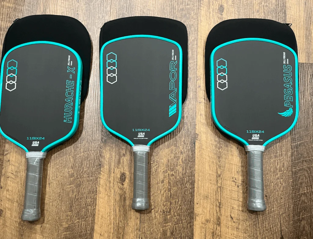 Picture of the Vapor, Hurache-X, Pegasus Jelly Bean pickleball paddles